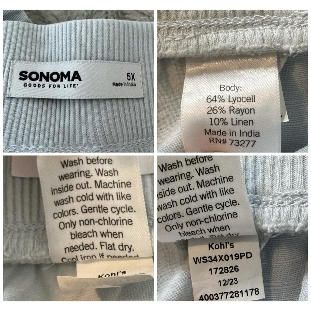 Sonoma Womens 5X Tapered Crop Pants Still Blue Lyocell Linen Pockets Comfort New